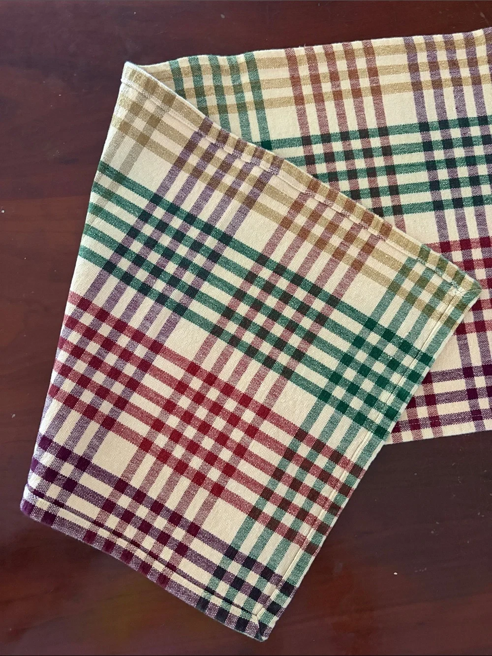 Plaid Table Runner Neutral Multicolor Cotton Blend Farmhouse Rustic Dining Decor